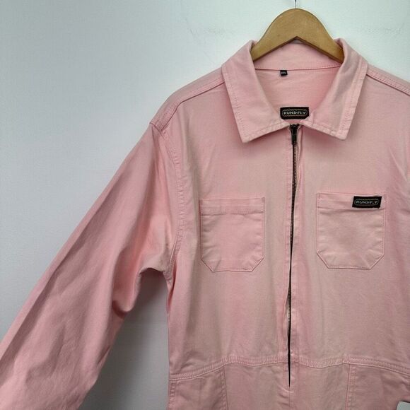 Run and Fly Women’s Pastel Pink Cotton Twill Zip Up Boiler Long Sleeve Jumpsuit - Picture 10 of 11